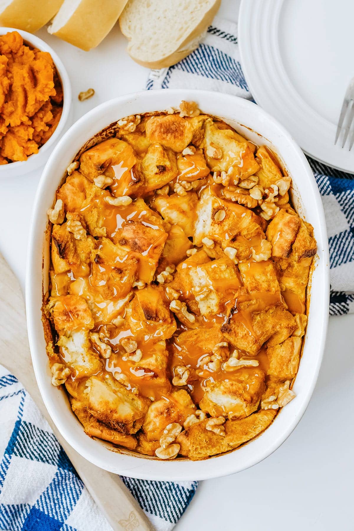 Pumpkin Bread Pudding With Caramel Sauce