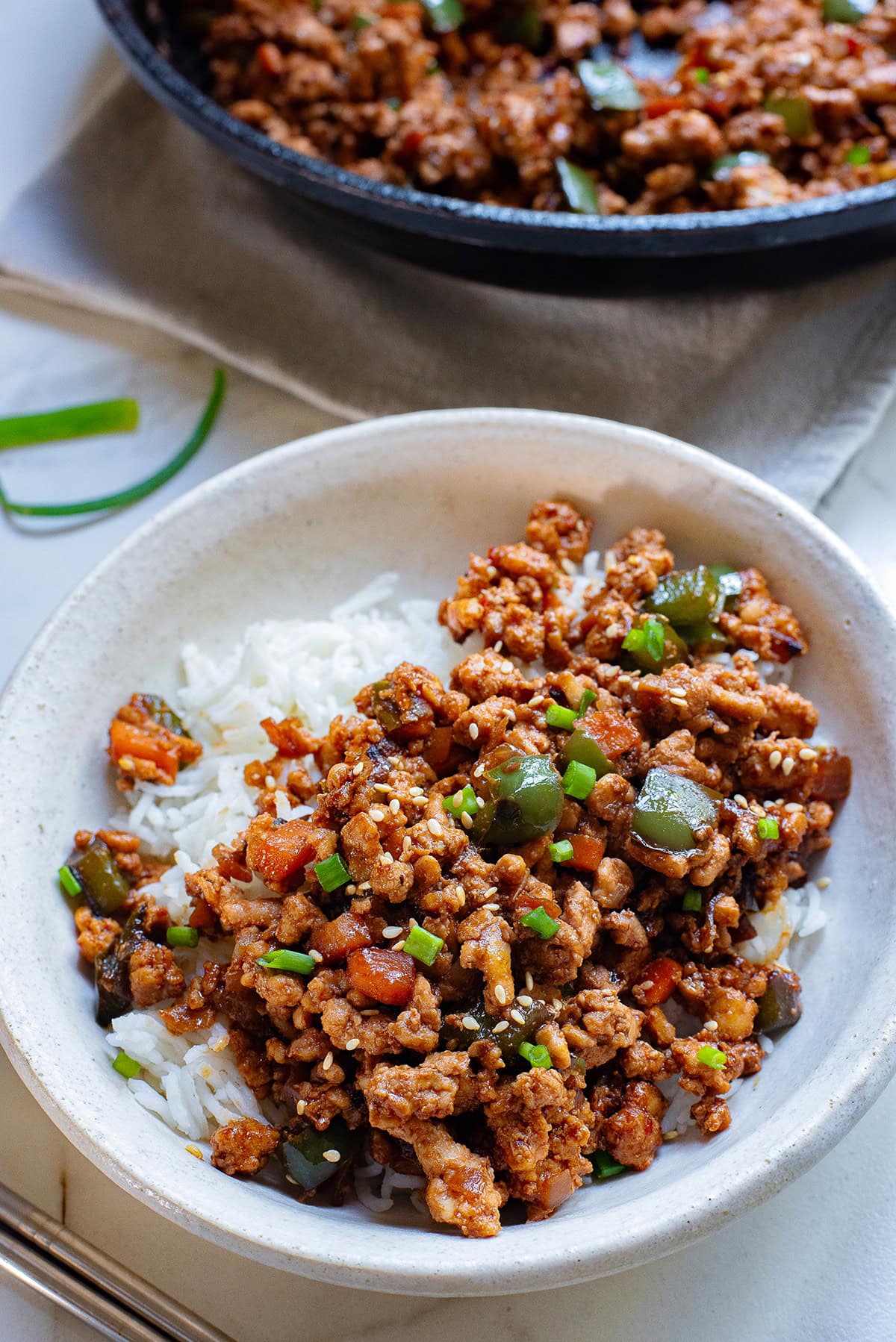 Ground chicken stir fry.