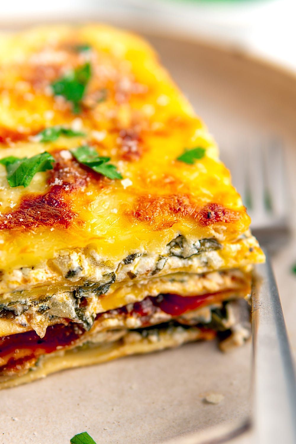 Butternut squash zucchini lasagna with cottage cheese and spinach