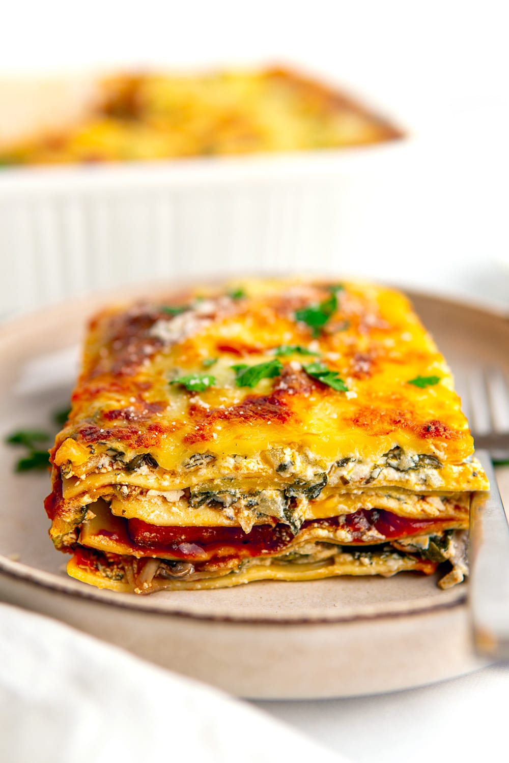 vegetarian lasagna with cottage cheese and spinach