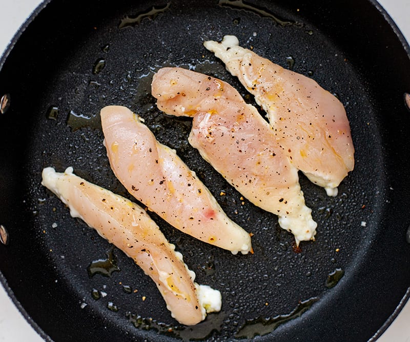 pan frying chicken pieces