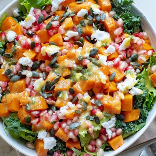 Butternut Squash Pomegranate Salad With Honey Mustard Dressing feature