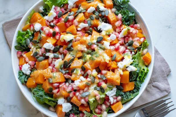 Butternut Squash Pomegranate Salad With Honey Mustard Dressing feature