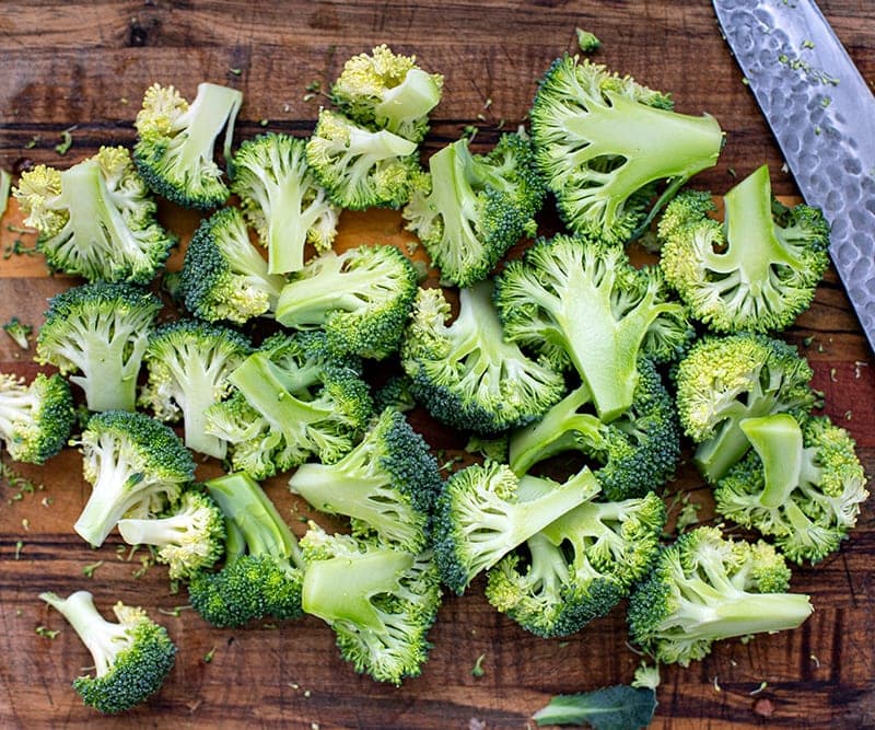 broccoli florets cut in halves