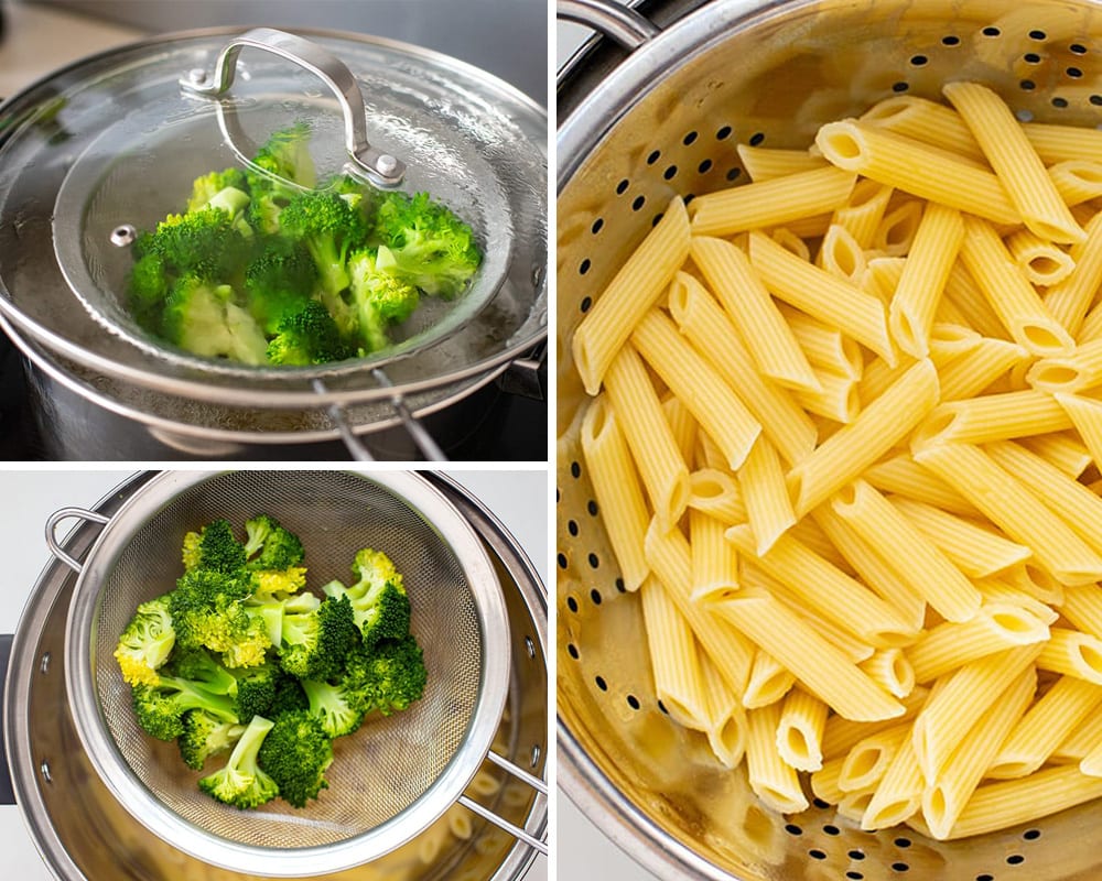 cooking pasta and broccoli at the same time.