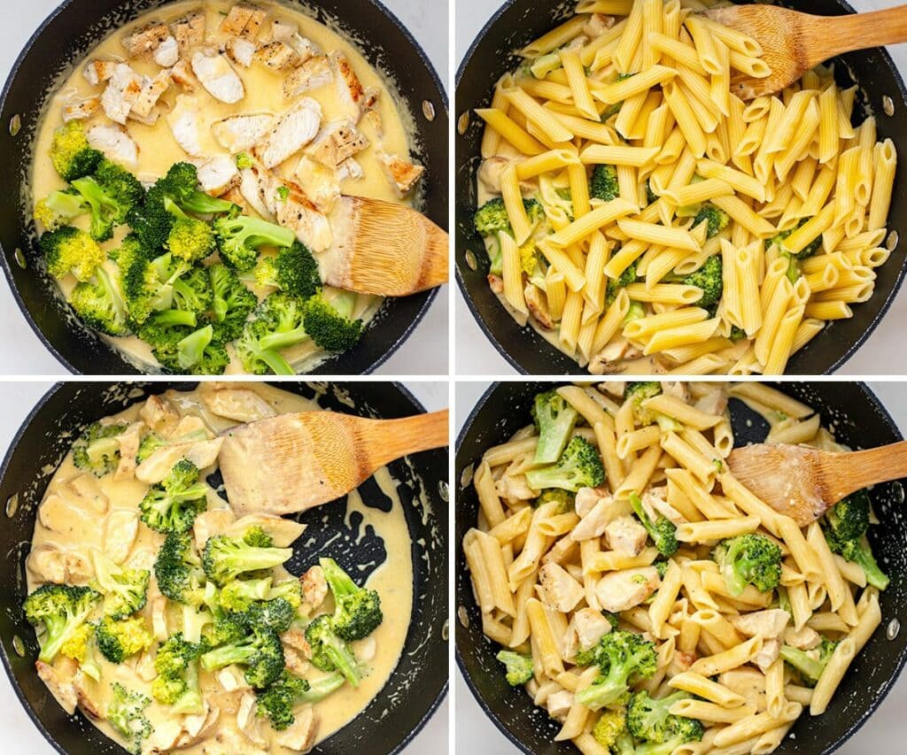 how to make chicken broccoli alfredo in a skillet.