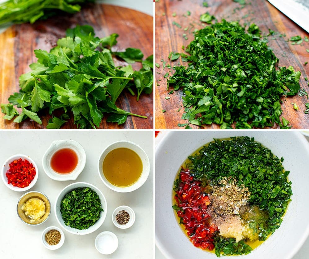making chimichurri sauce.