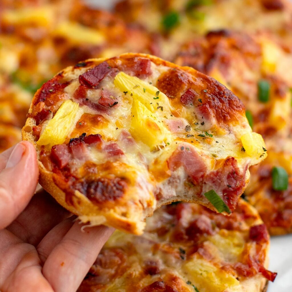 english muffin pizza with ham and pineapple