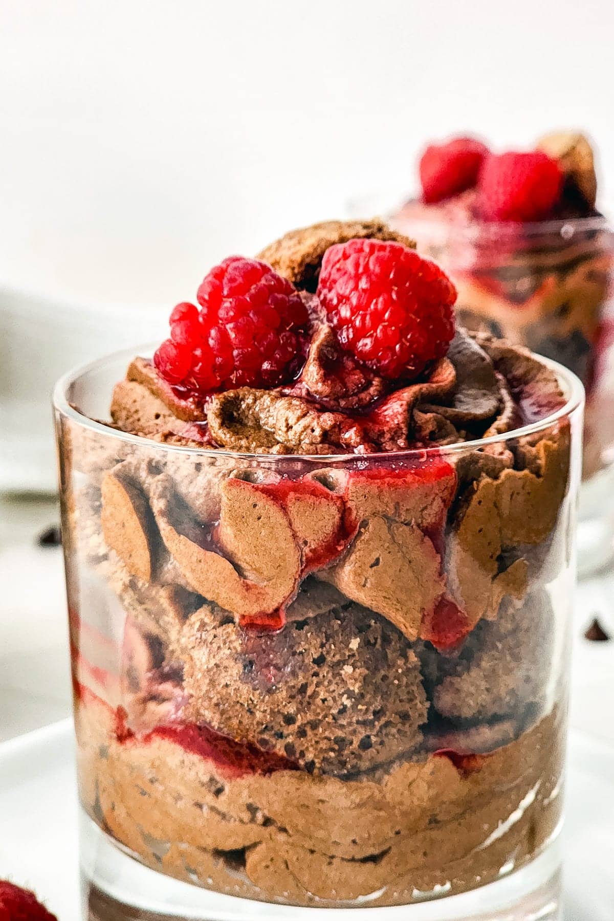 raspberry chocolate parfait mousse cups.