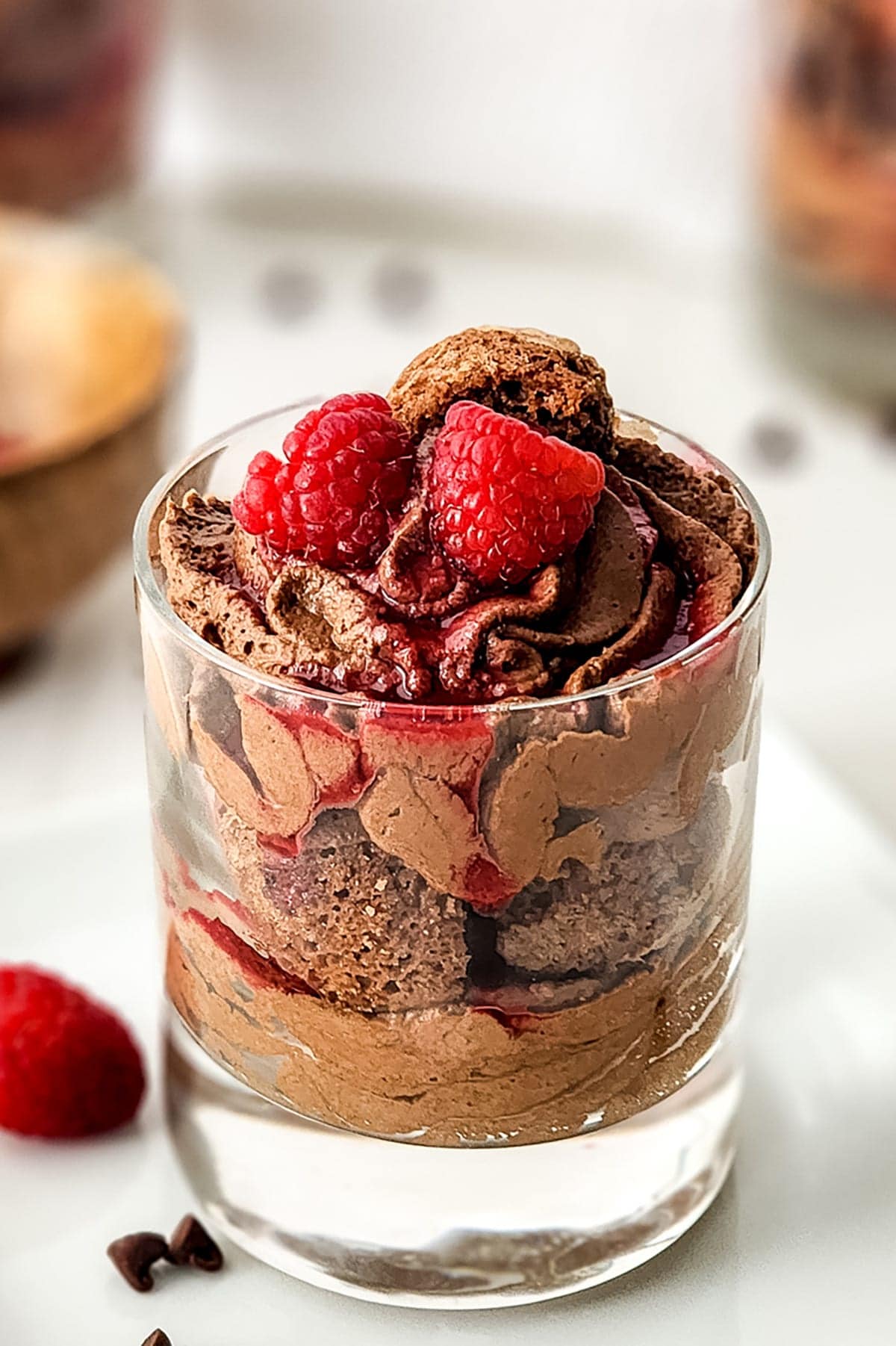 chocolate parfait with raspberries