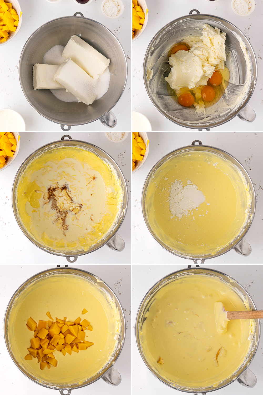 making mango cheesecake filling