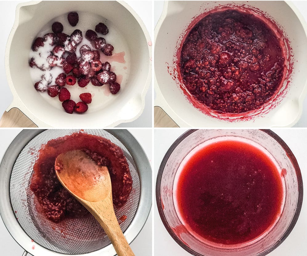 making raspberry sauce for raspberry chocolate mousse