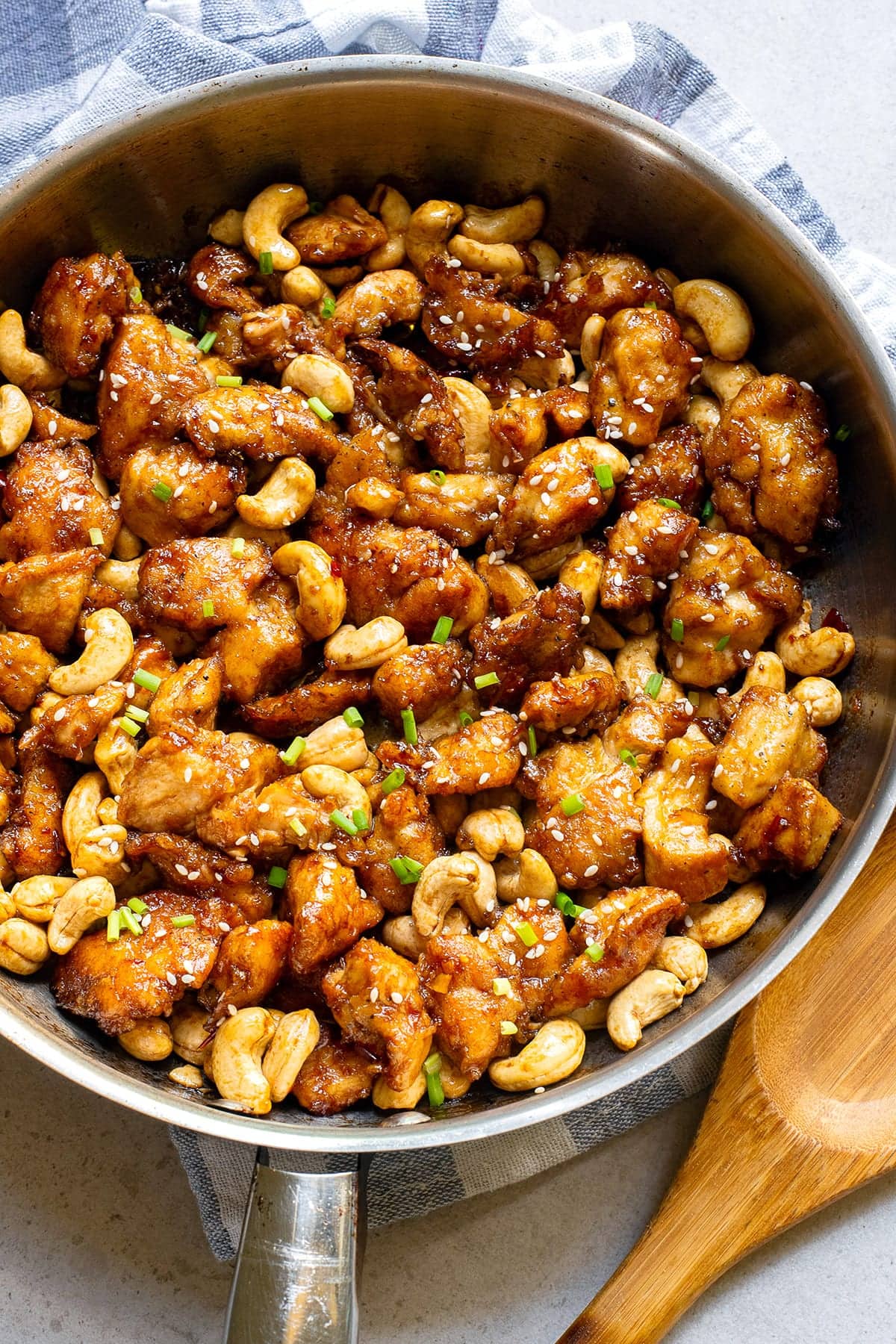 stick honey soy chicken cashew nut in a skillet