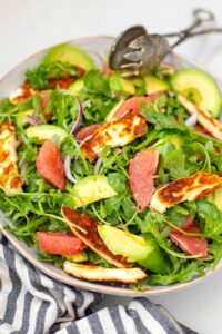 Grapefruit Avocado Salad With Arugula Halloumi