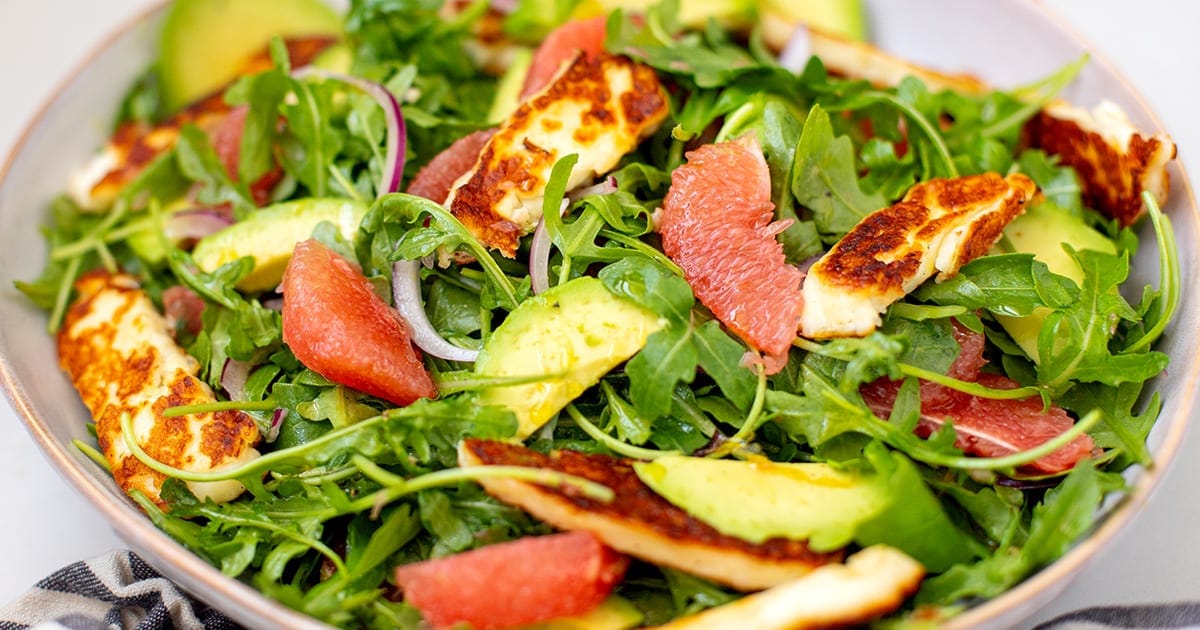 Grapefruit Salad With Avocado & Halloumi