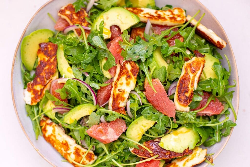 Grapefruit Salad With Avocado & Halloumi