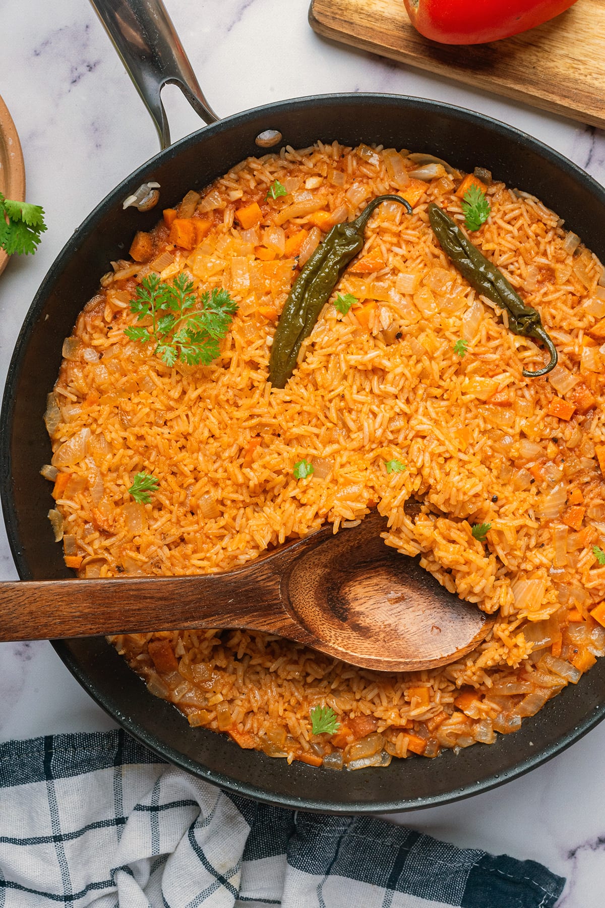 arroz rojo recipe -Mexican red rice in a skillet