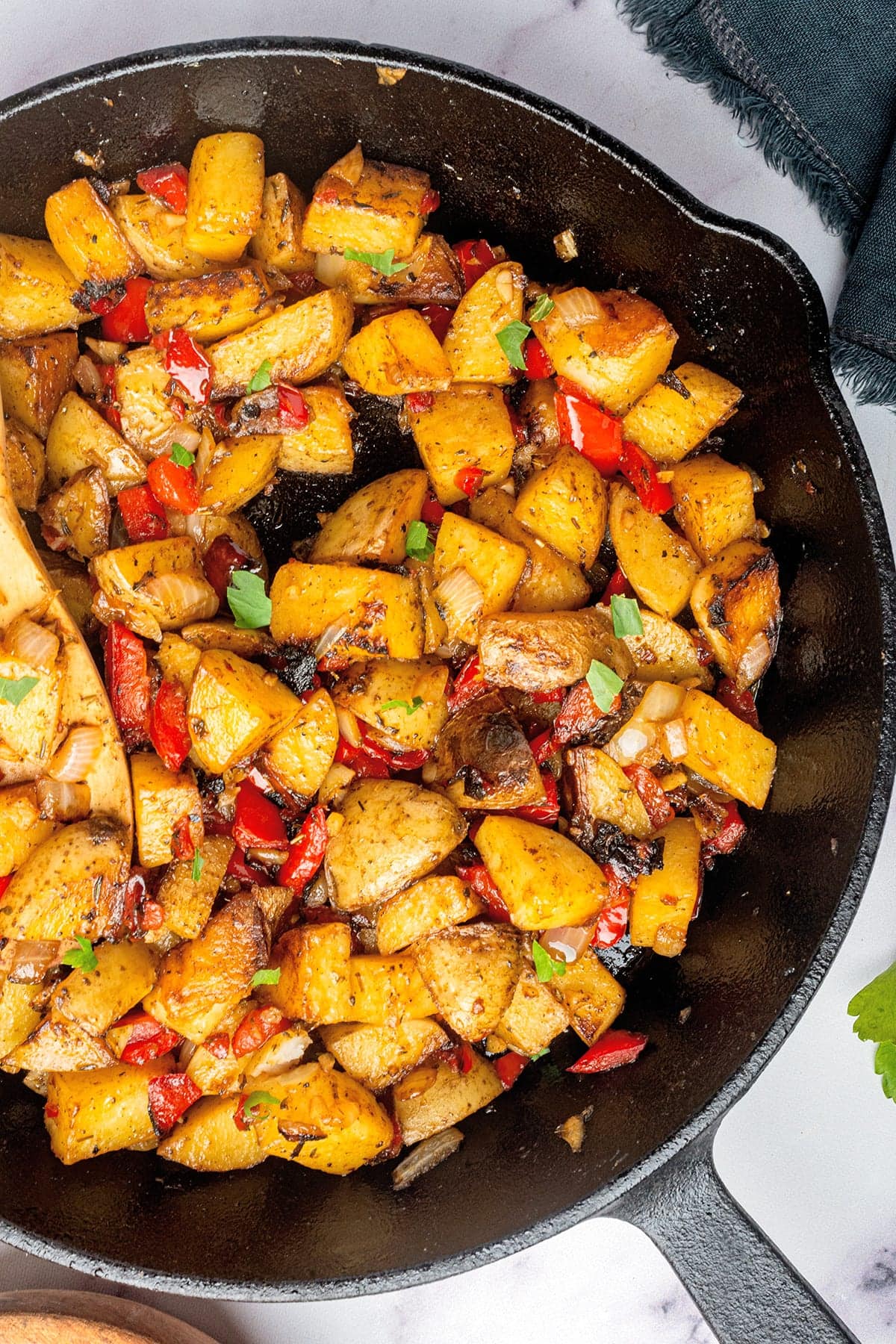 Country potatoes fried in a skillet