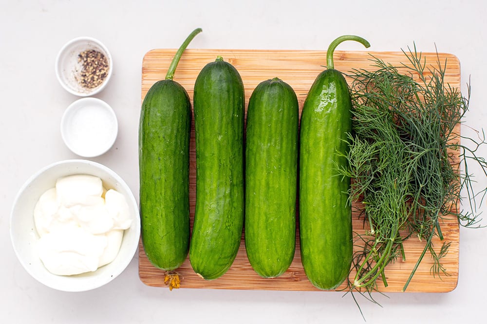 Ingredients for cucumber salad with dill