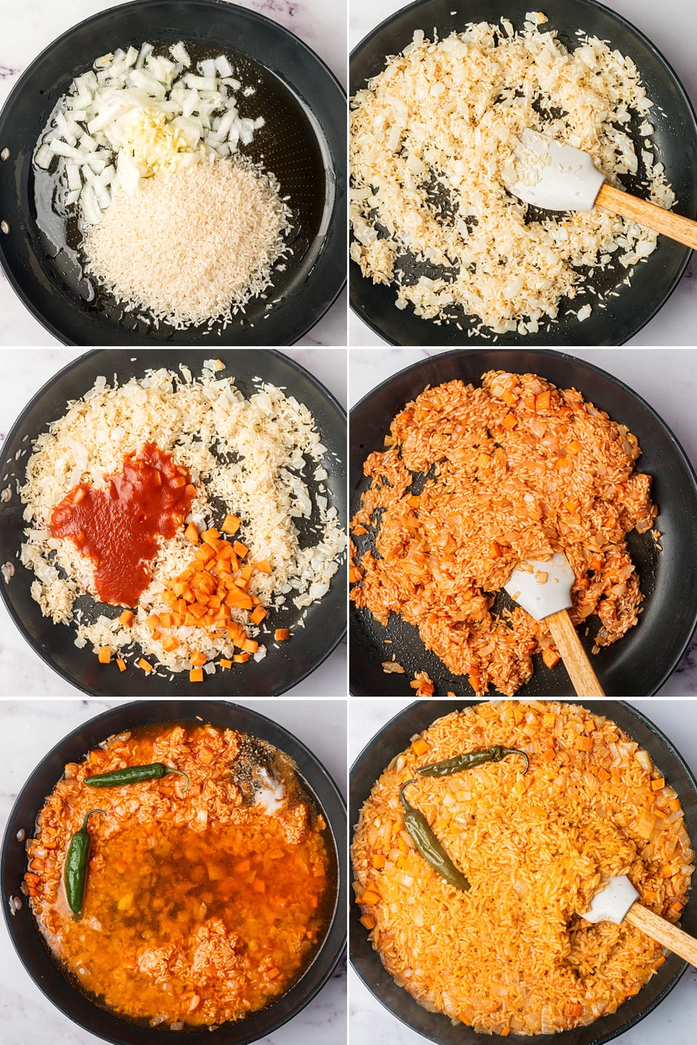 how to make arroz rojo collage image of steps