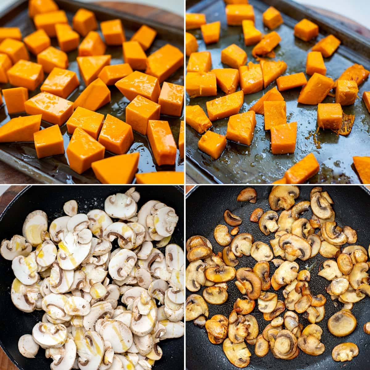 roasted butternut squash and sauteed mushrooms