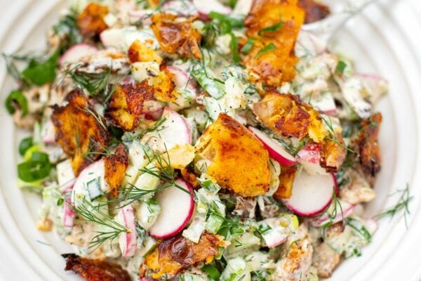 Crispy smashed potato salad