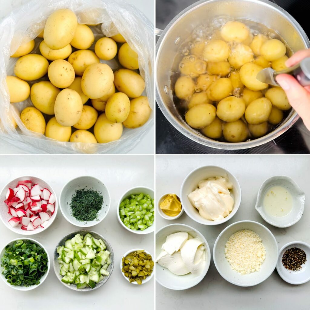Ingredients for potato salad collage image