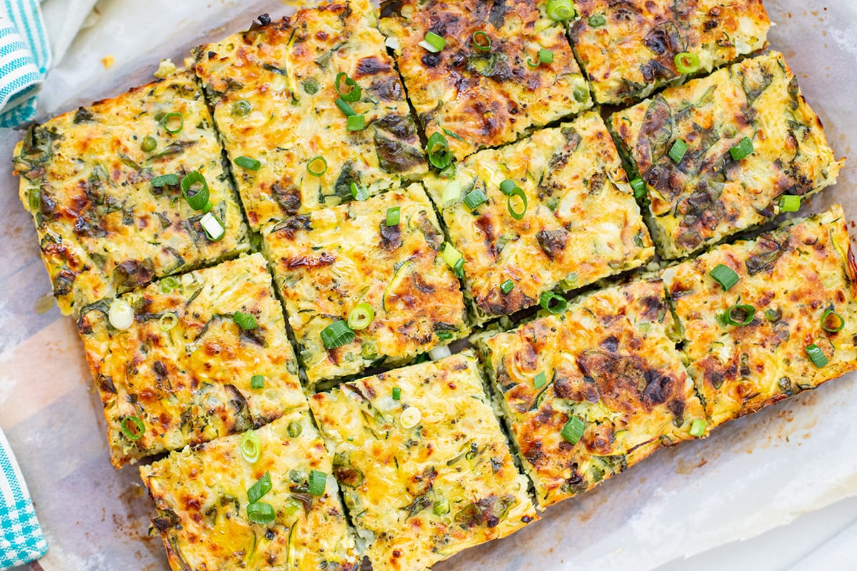 zucchini slice healthy recipe with broccoli spinach peas and cottage cheese