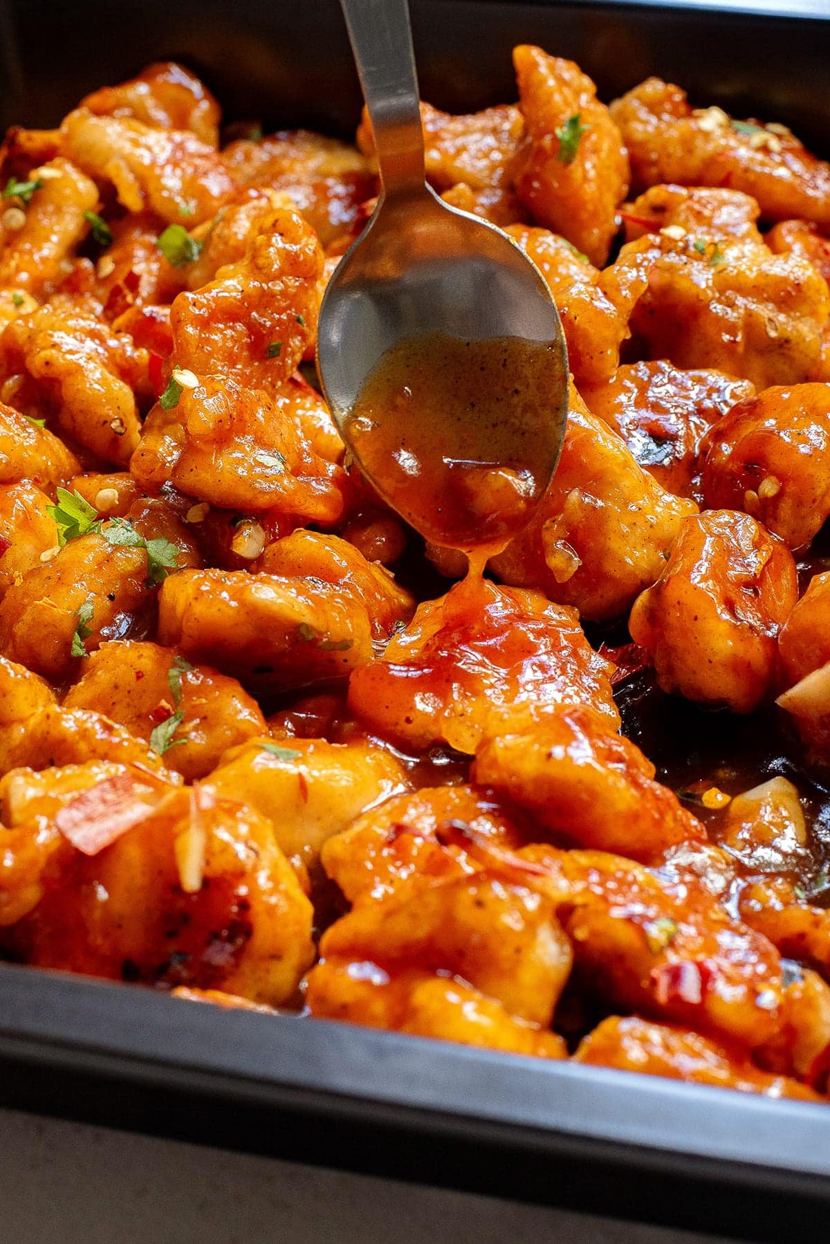 Honey sriracha glazed chicken bites baked in the oven