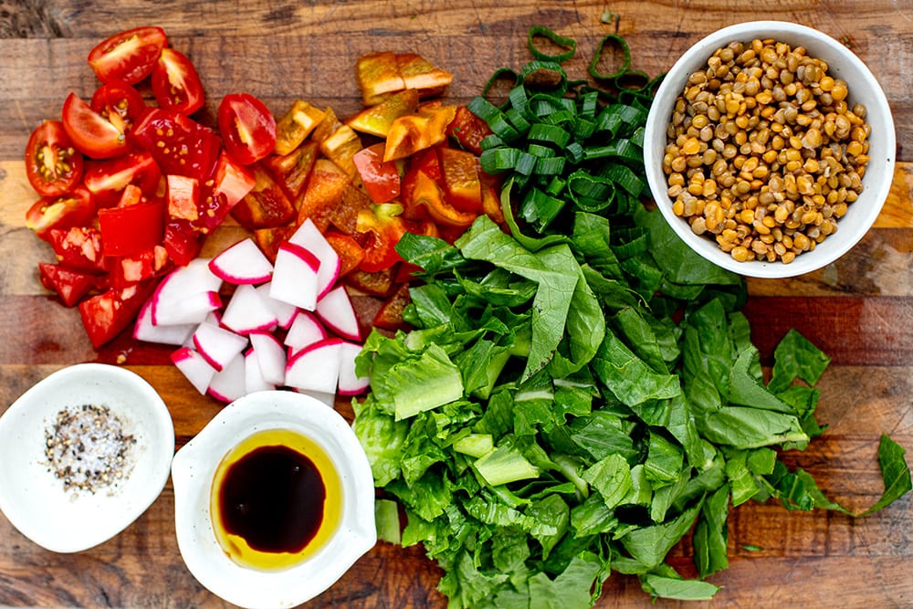 ingredients for lentil salad with tuna
