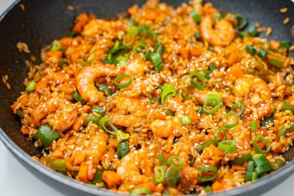 Kimchi Fried Rice Recipe With Shrimp & Veggies