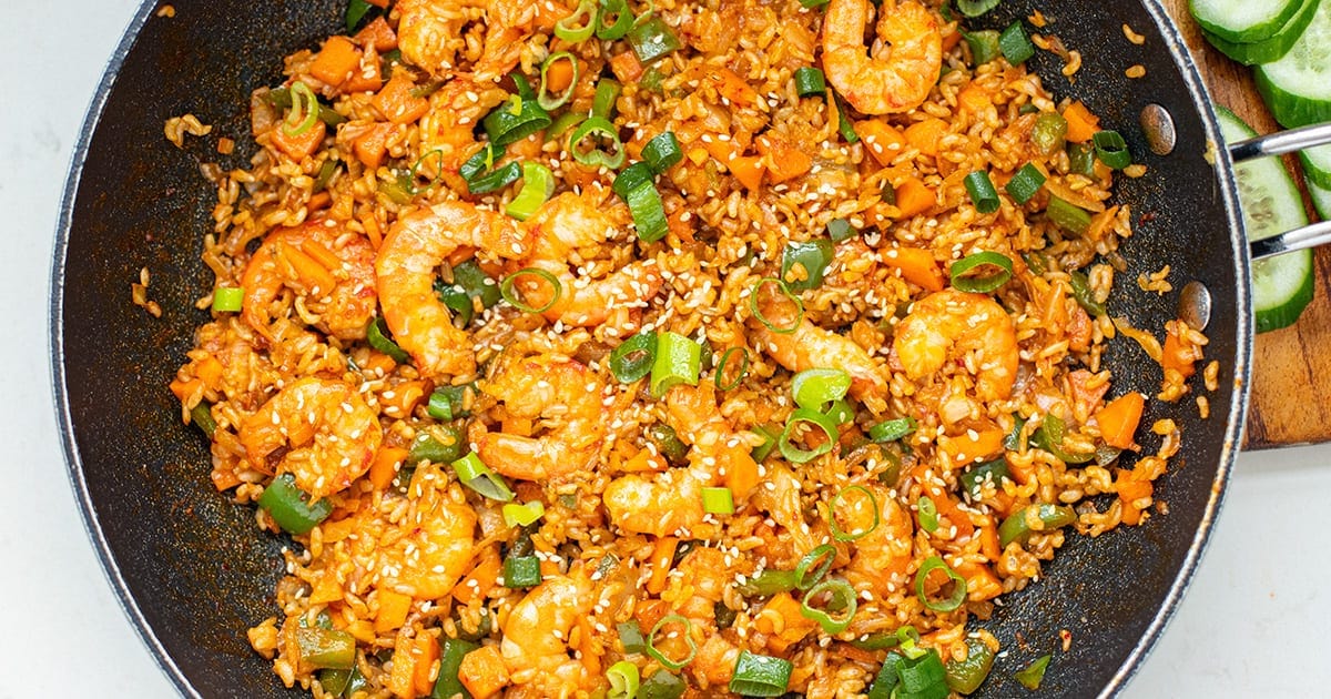 Kimchi Fried Rice With Shrimp & Veggies