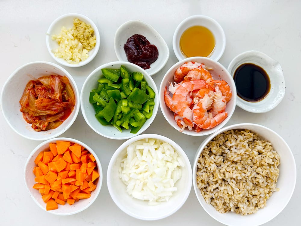 Ingredients for Korean fried rice with kimchi