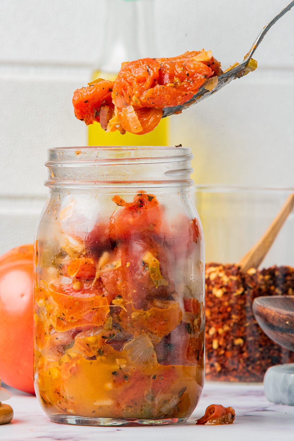 Stewed tomatoes in a jar