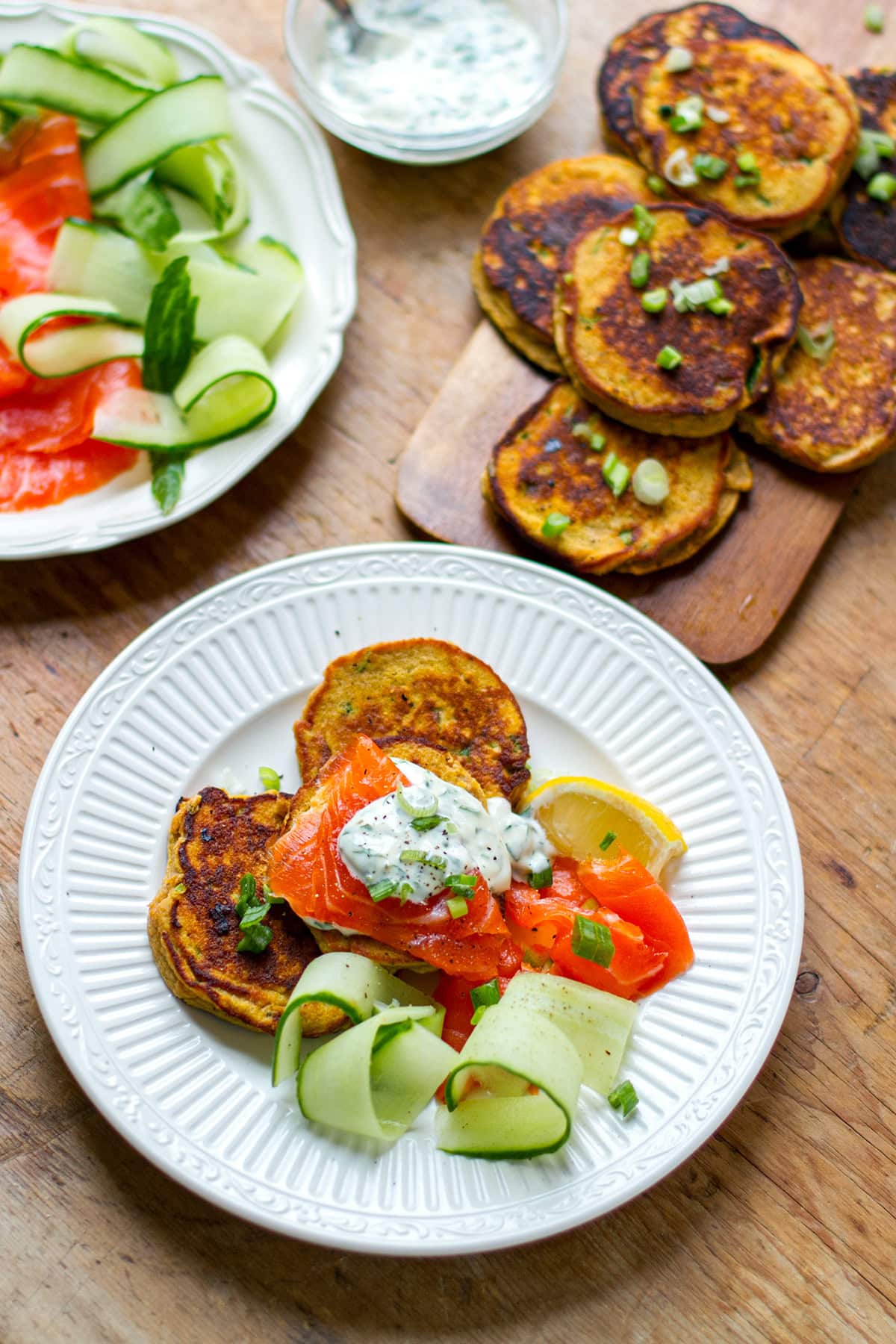 Savory Sweet Potato Pancakes With Smoked Salmon & Herby Mayo