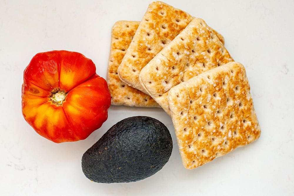 tomato, avocado, focaccia flat breads