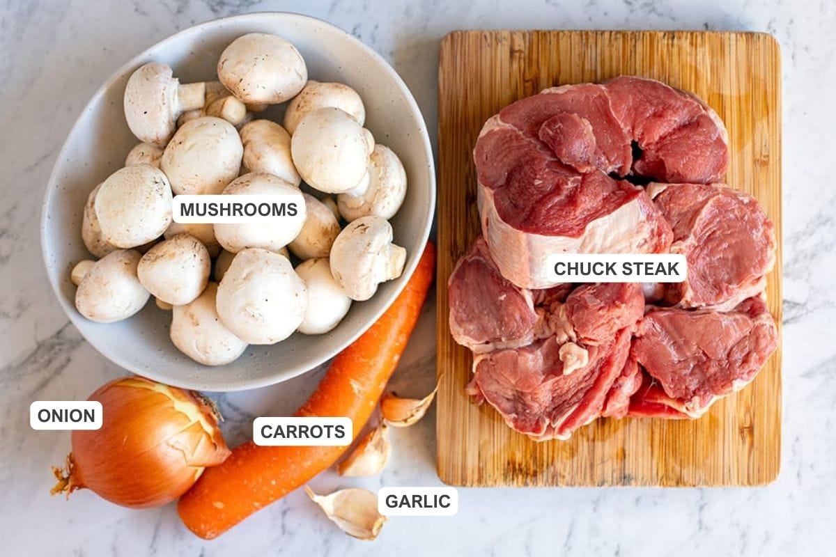 Beef and mushroom stew ingredients