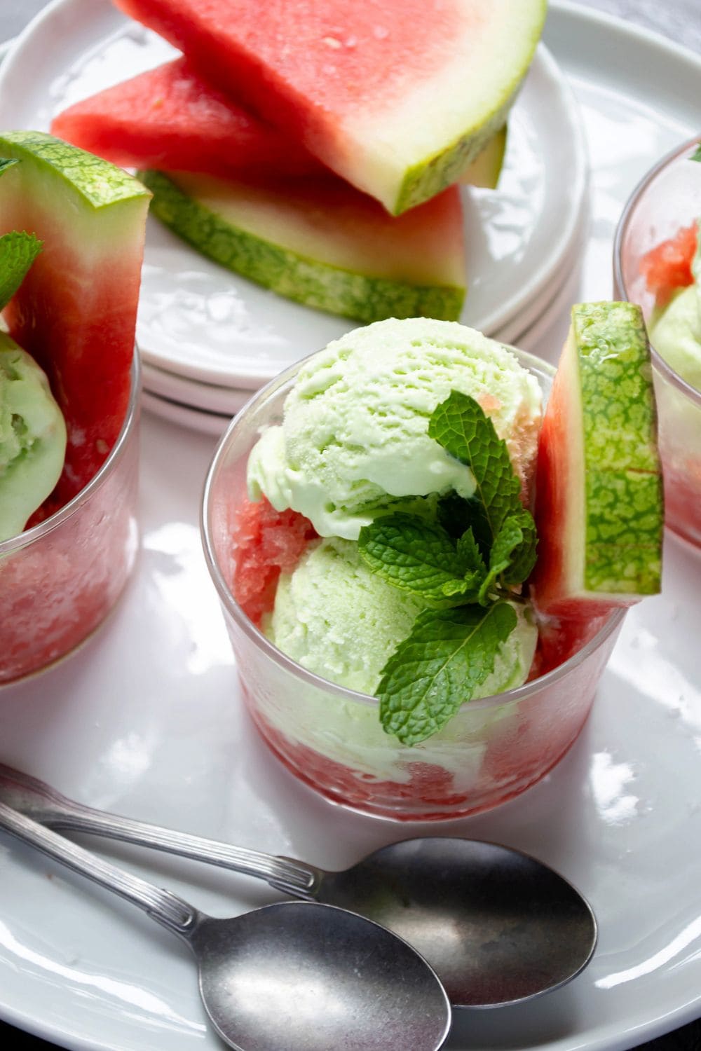 Fresh Mint Ice Cream And Salted Watermelon Granita