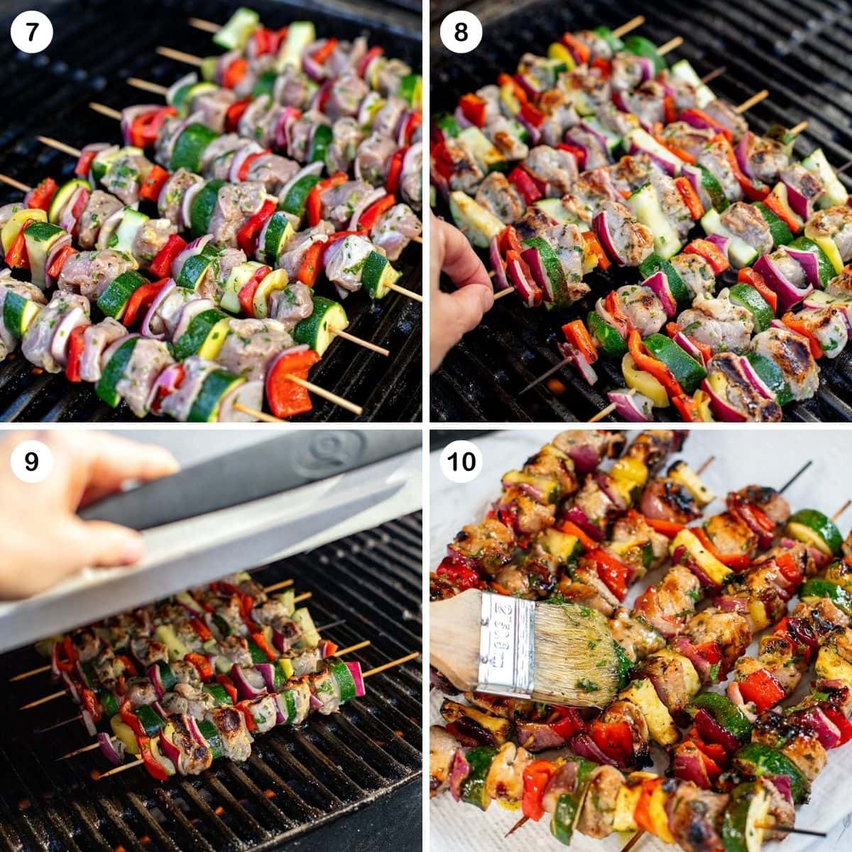 Grilling pork skewers on a BBQ