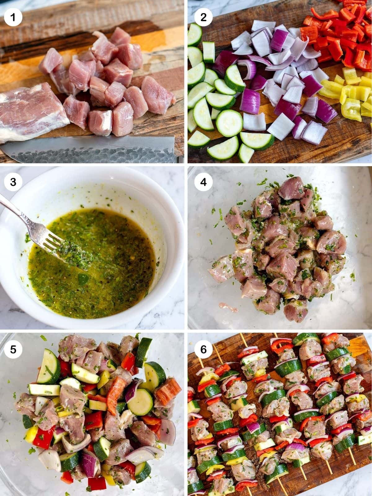 How to make pork kabobs (skewers) with pork tenderloin, greek herb lemon marinade and vegetables