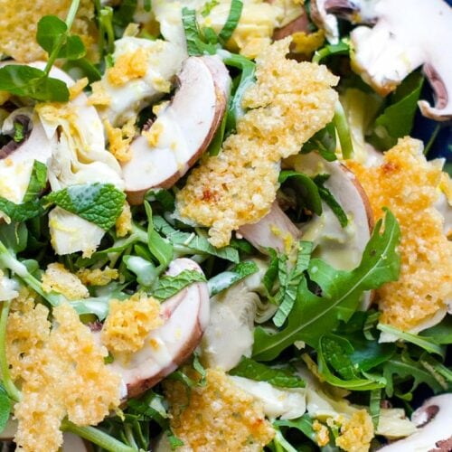 Mushroom Salad With Crispy Parmesan and Artichokes