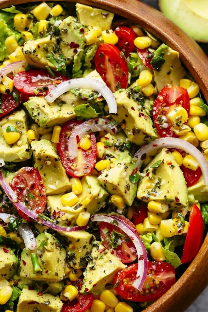 tomato corn salad with avocado
