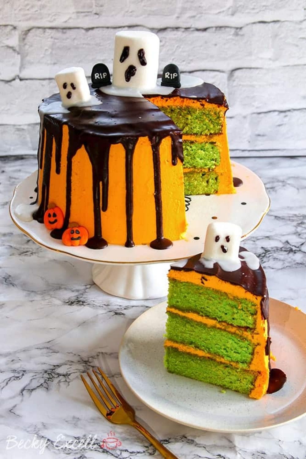 Gluten Free Halloween Drip Cake with Marshmallow Ghosts