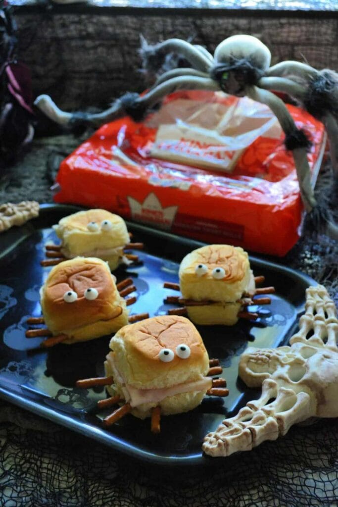 Halloween Turkey And Cream Cheese Spider Sandwiches