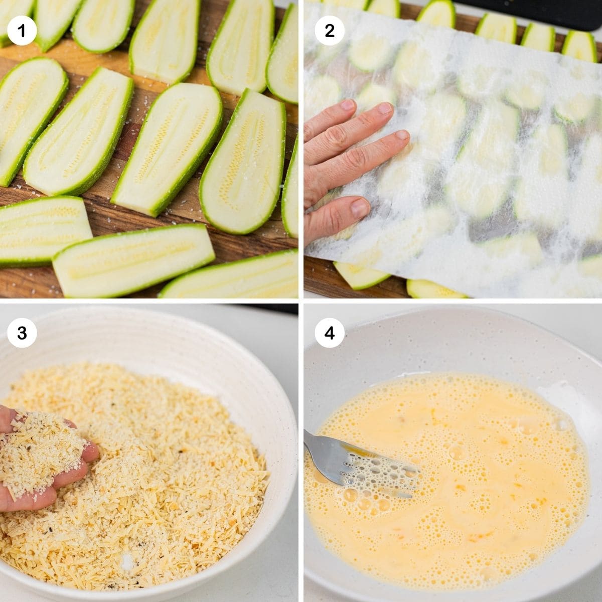 blot excess water for the fried breaded zucchini