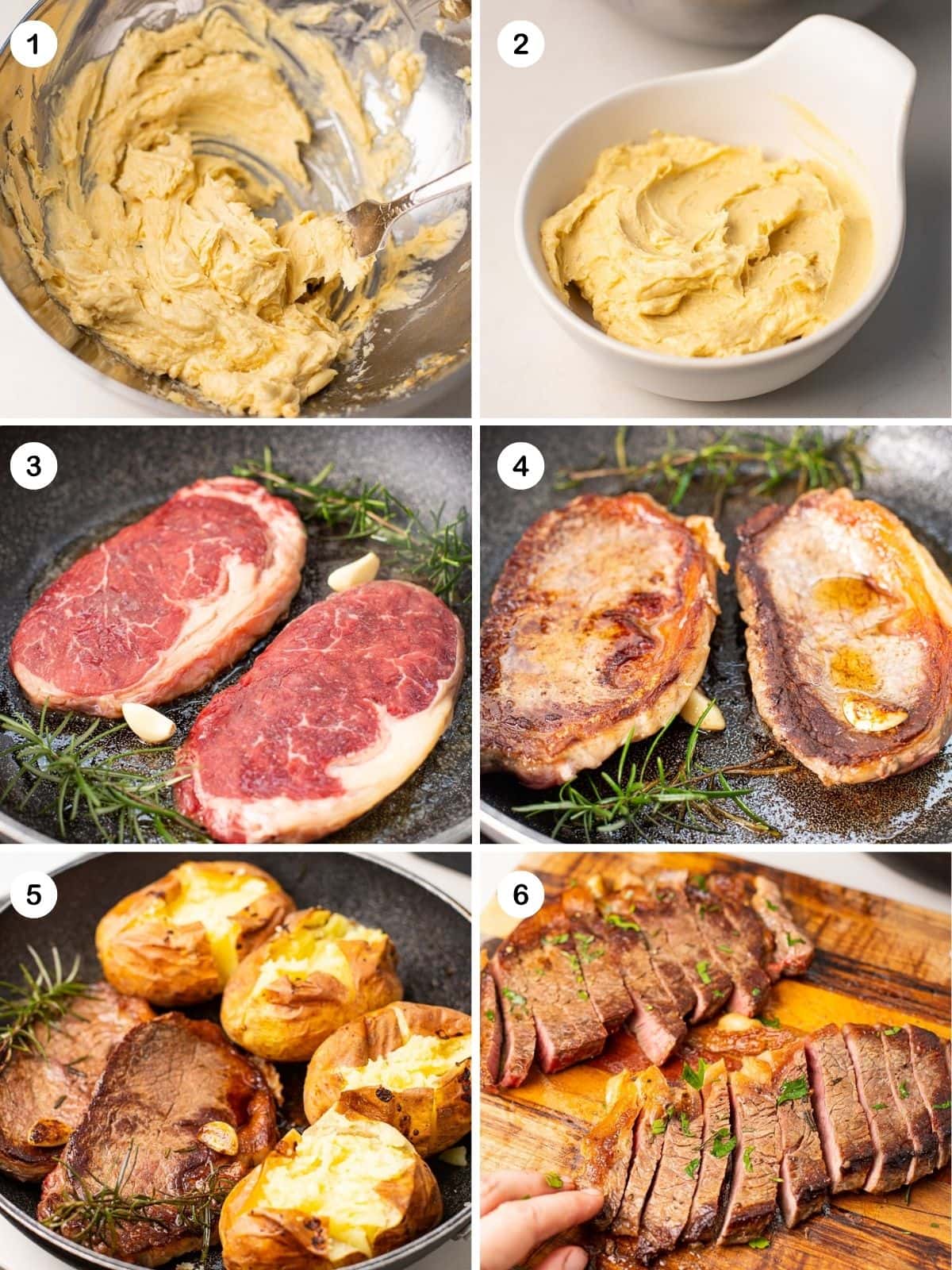 Make umami butter and cook the steaks.