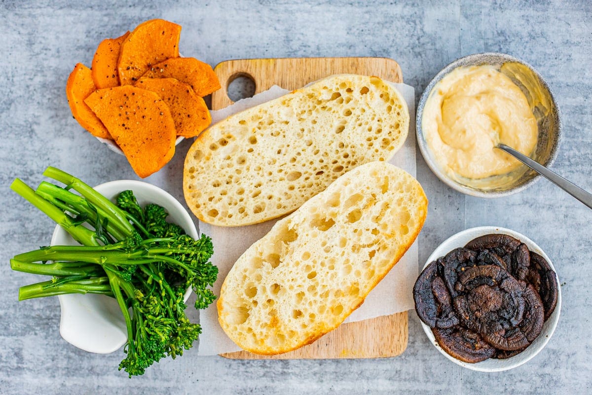 mushroom sandwich with broccolini and butternut squash recipe ingredients