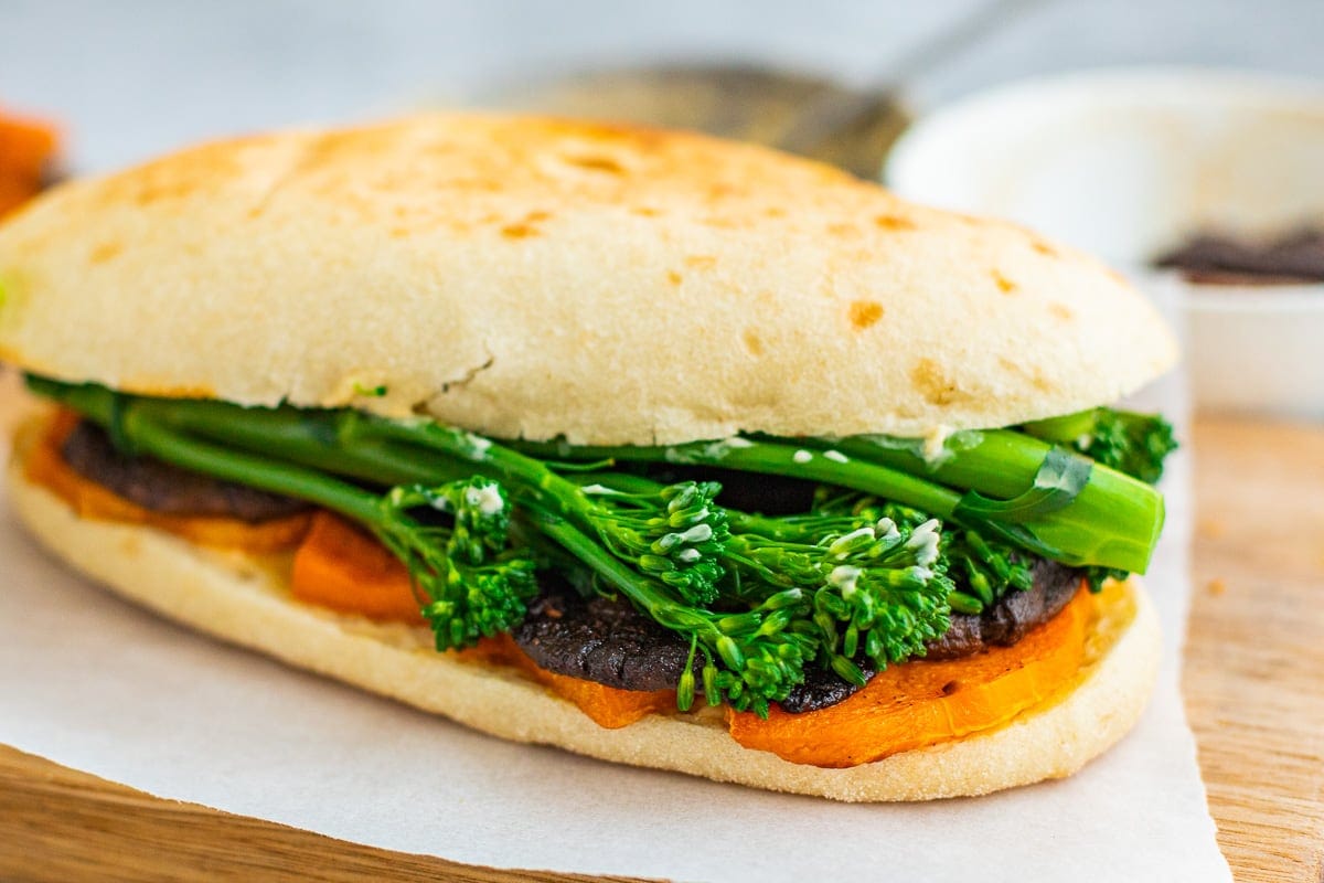 healthy mushroom broccolini sandwich