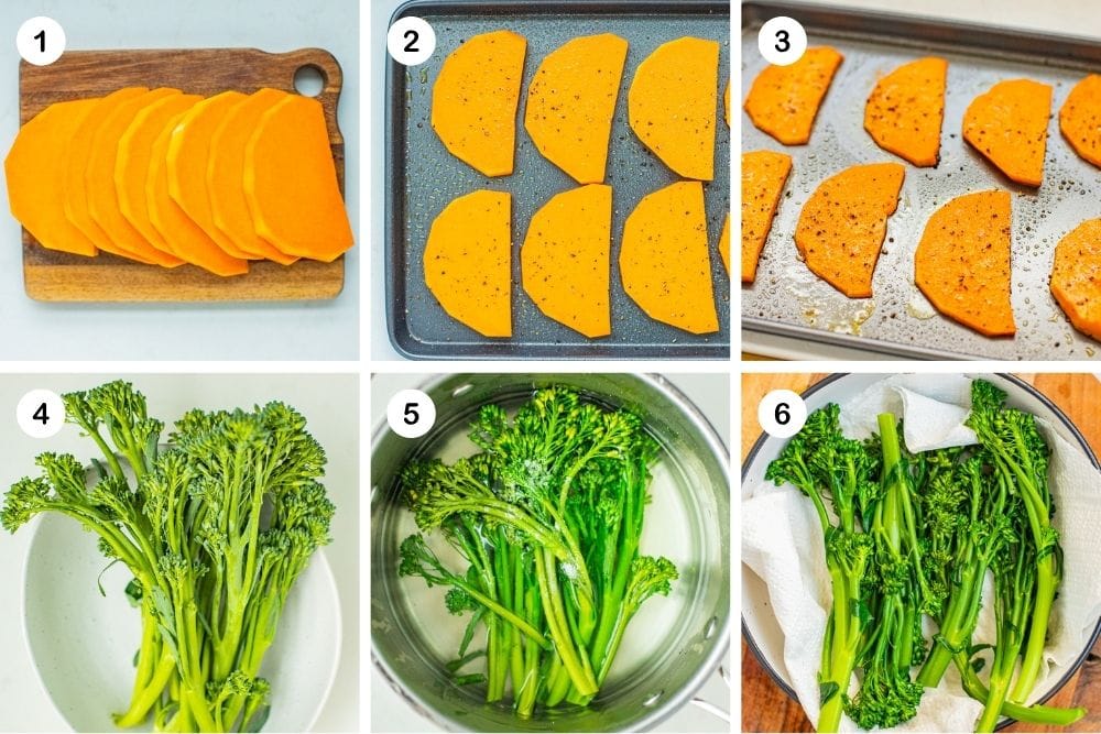 roast the butternut squash and pre-cook broccolini