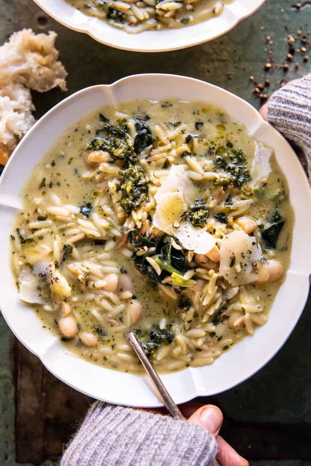 Creamy White Bean Lemon Pesto Orzo Soup